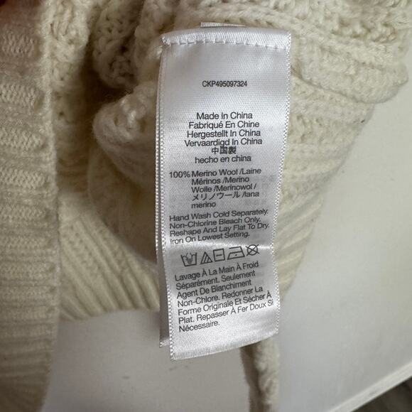 Madewell Pointelle-Stitch Mock Neck Sweater WMNS S Cream Merino Wool Relaxed Fit - Picture 8 of 9